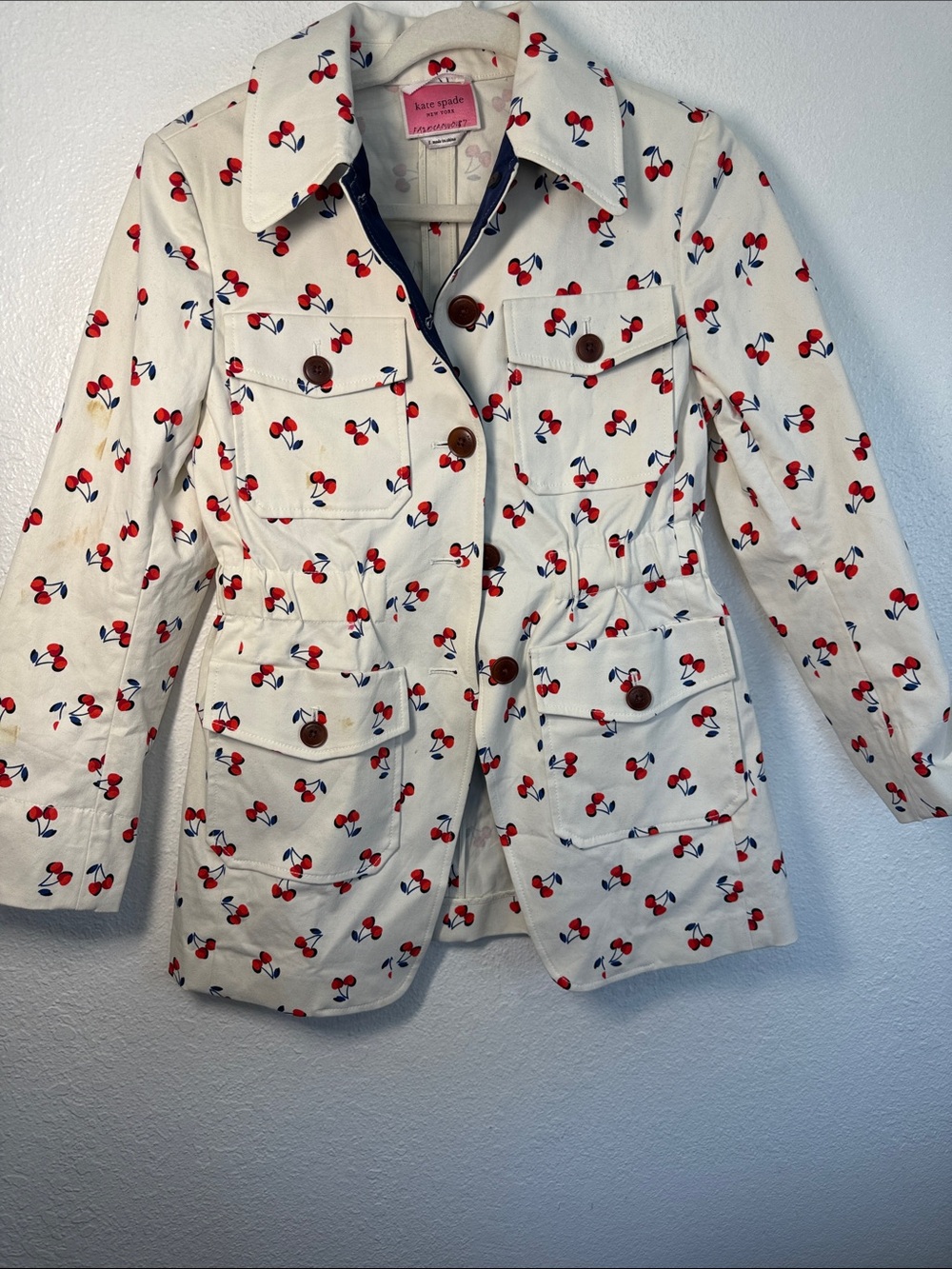 kate spade Cream Jacket with Red Cherry Print